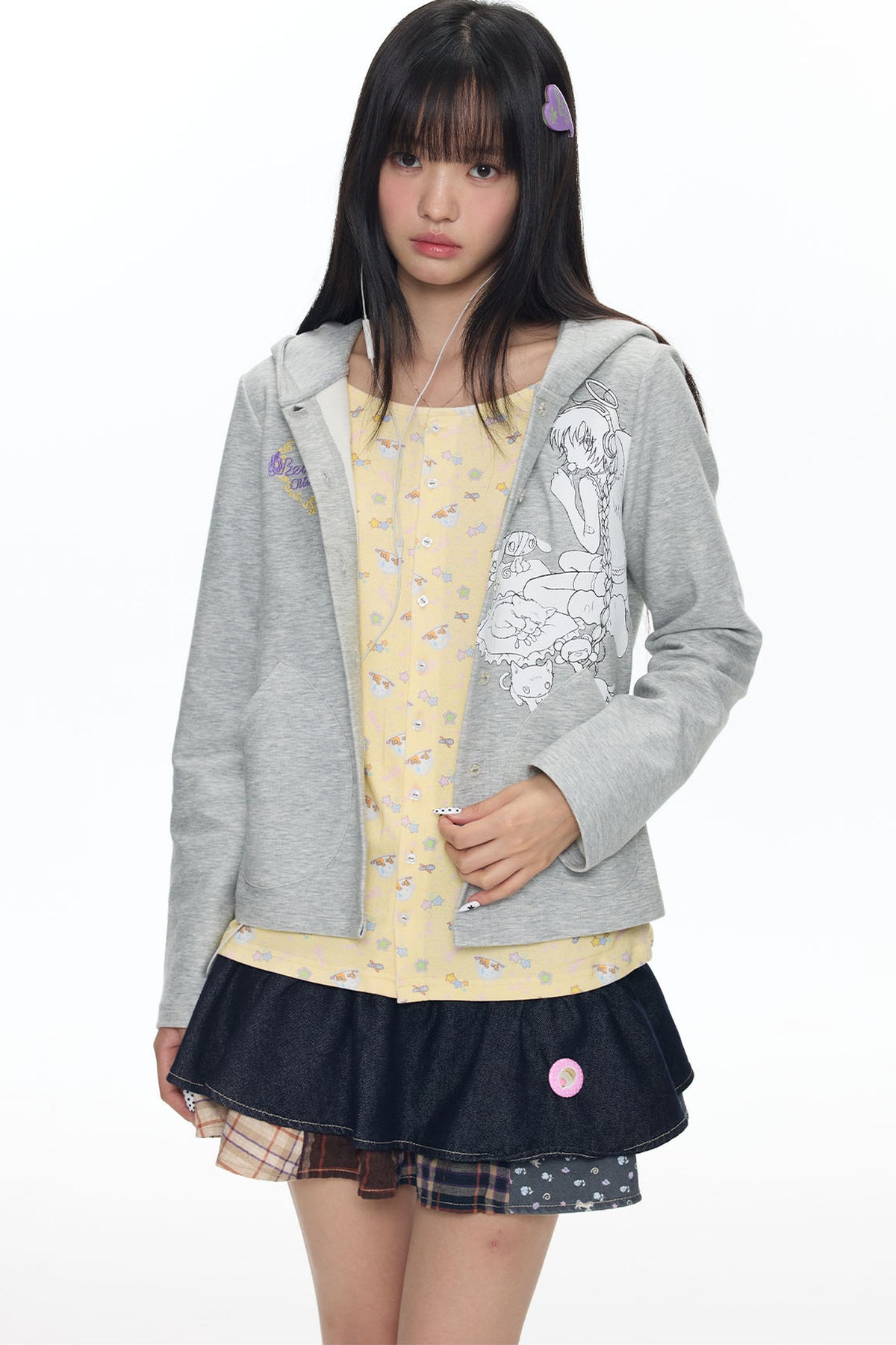 Frog Layered-Look Hooded Cardigan