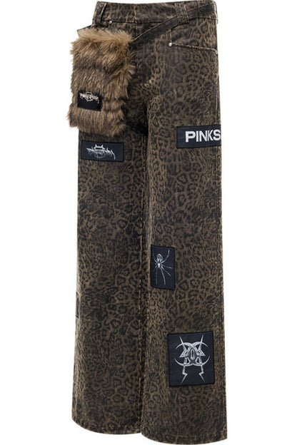 Leopard Print Rock Patch Pants