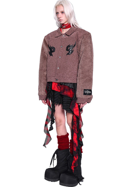 Leopard Print Fur Sleeve Jacket