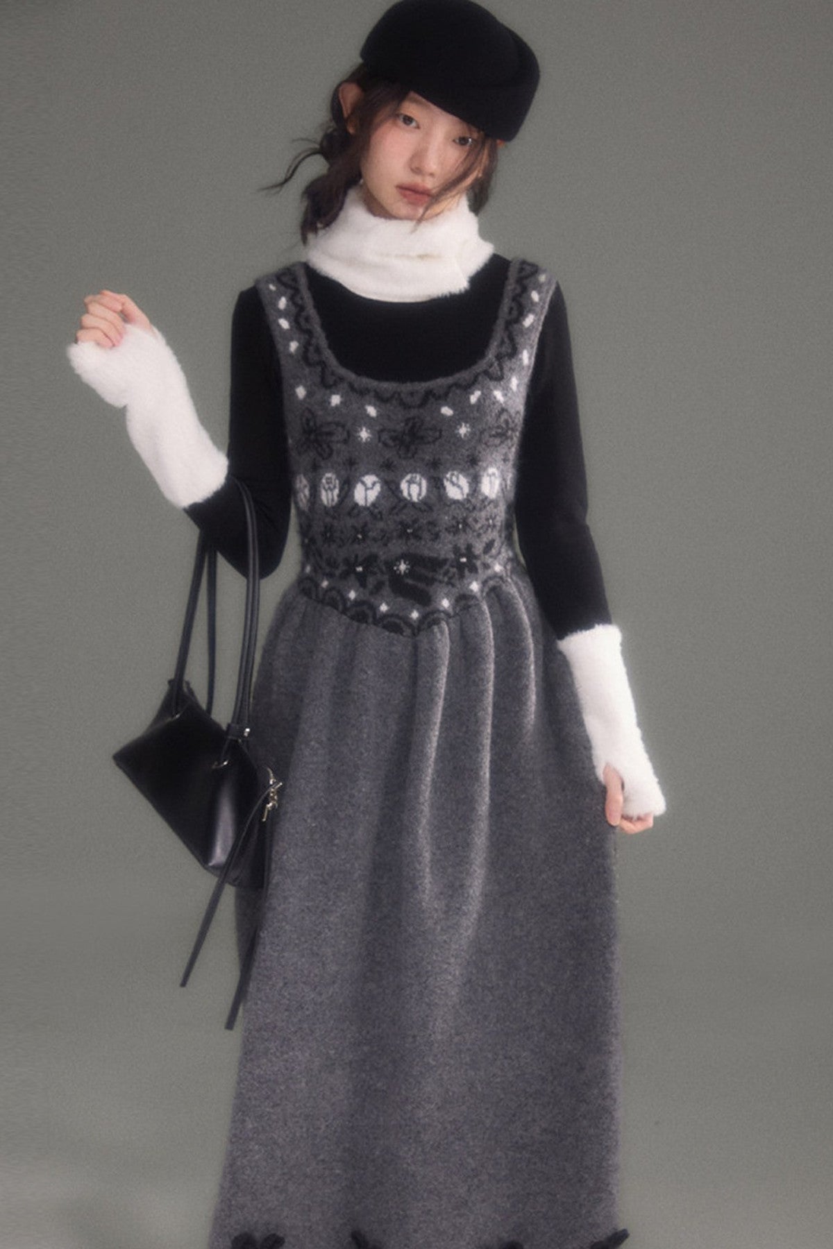 Tulip Bird Fair Isle Jacquard Knit Dress