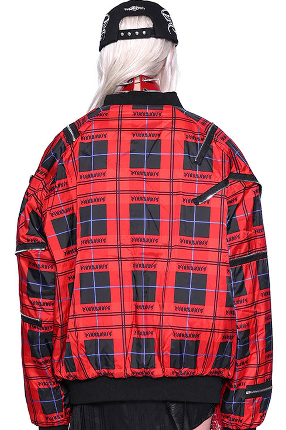 Flame Red Quilted Zipper Structure Patchwork Jacket