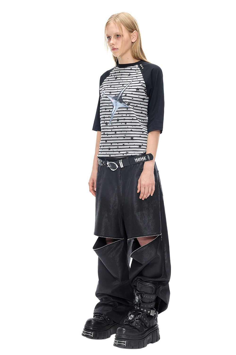 Electric Moon Rivet Striped Raglan T-shirt