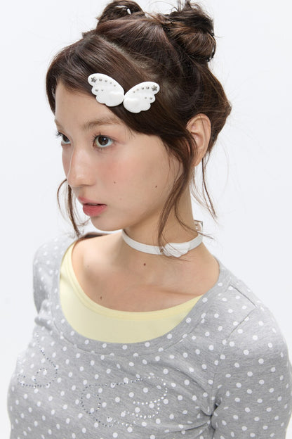 White Cloud Wing Flocked Side Bangs Clip