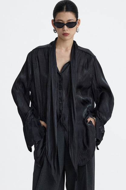 Pleated Tie Neck Shirt