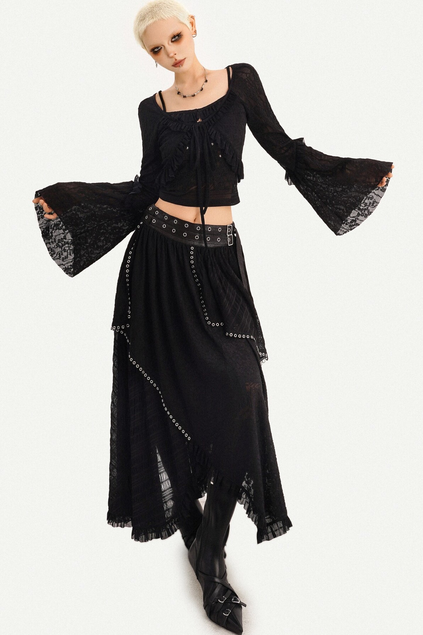 Star Embellished Camisole Cardigan And Long Skirt Set-Up