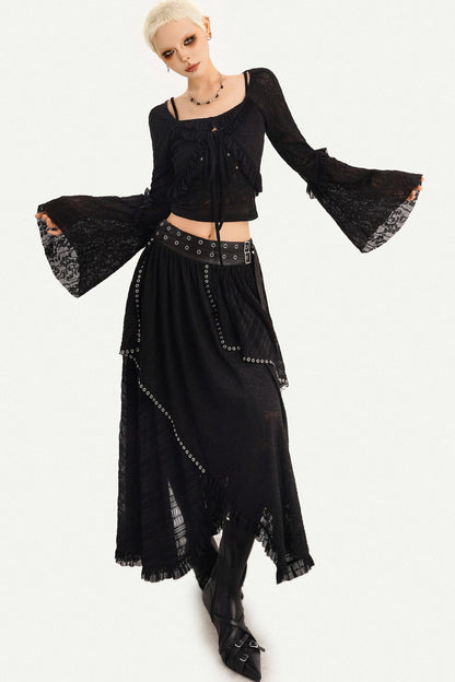 Star Embellished Camisole Cardigan And Long Skirt Set-Up
