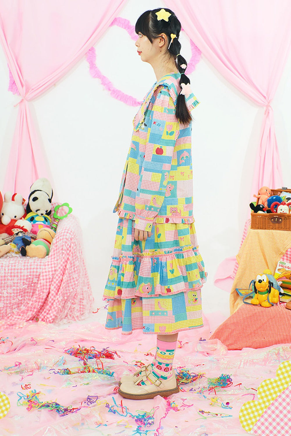 Patchwork Print Doll Collar Shirt