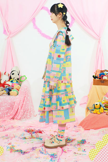 Patchwork Print Doll Collar Shirt