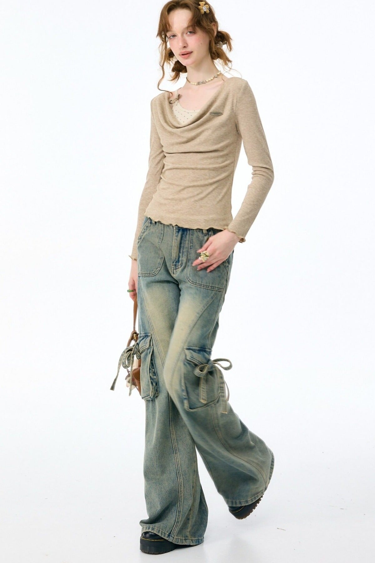 Layered-Look Flutter Collar Knit Top