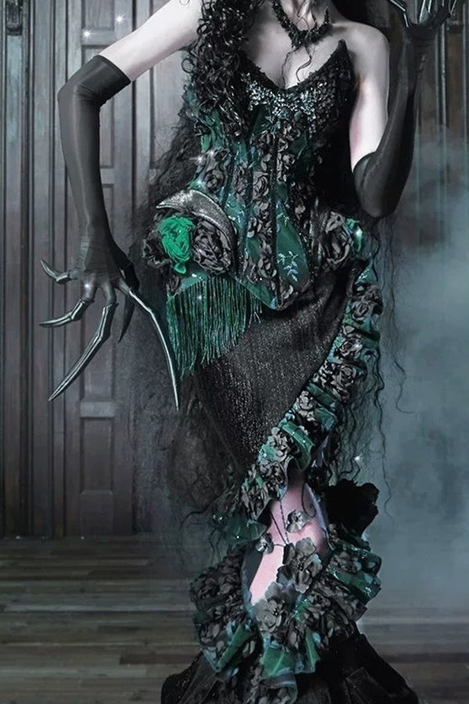 Gothic Embroidered Velvet Mermaid Skirt
