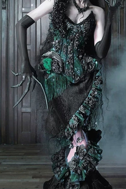 Gothic Embroidered Velvet Mermaid Skirt