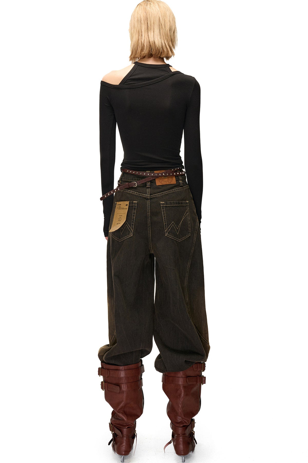 Asymmetrical Halter Off-Shoulder Long-Sleeve Top