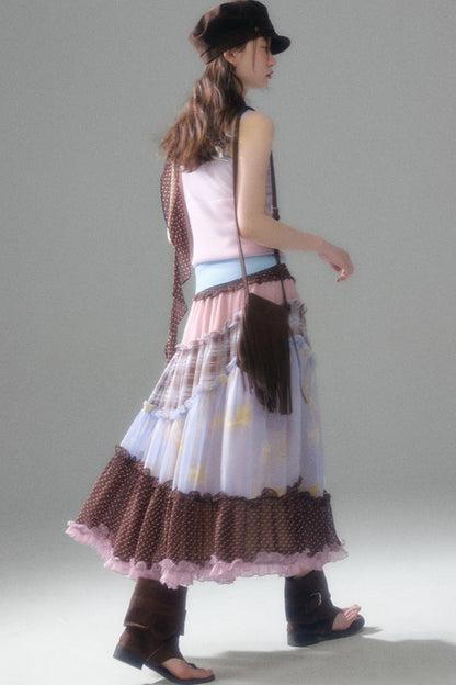 Brownie Tart Patchwork Tube Top Skirt