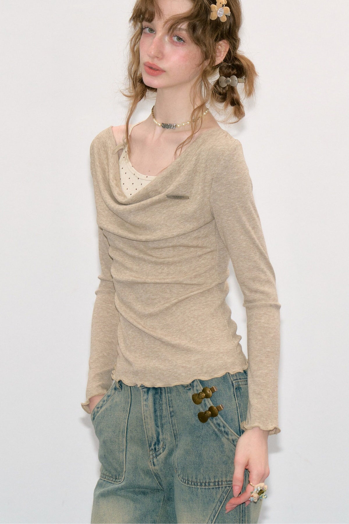 Layered-Look Flutter Collar Knit Top