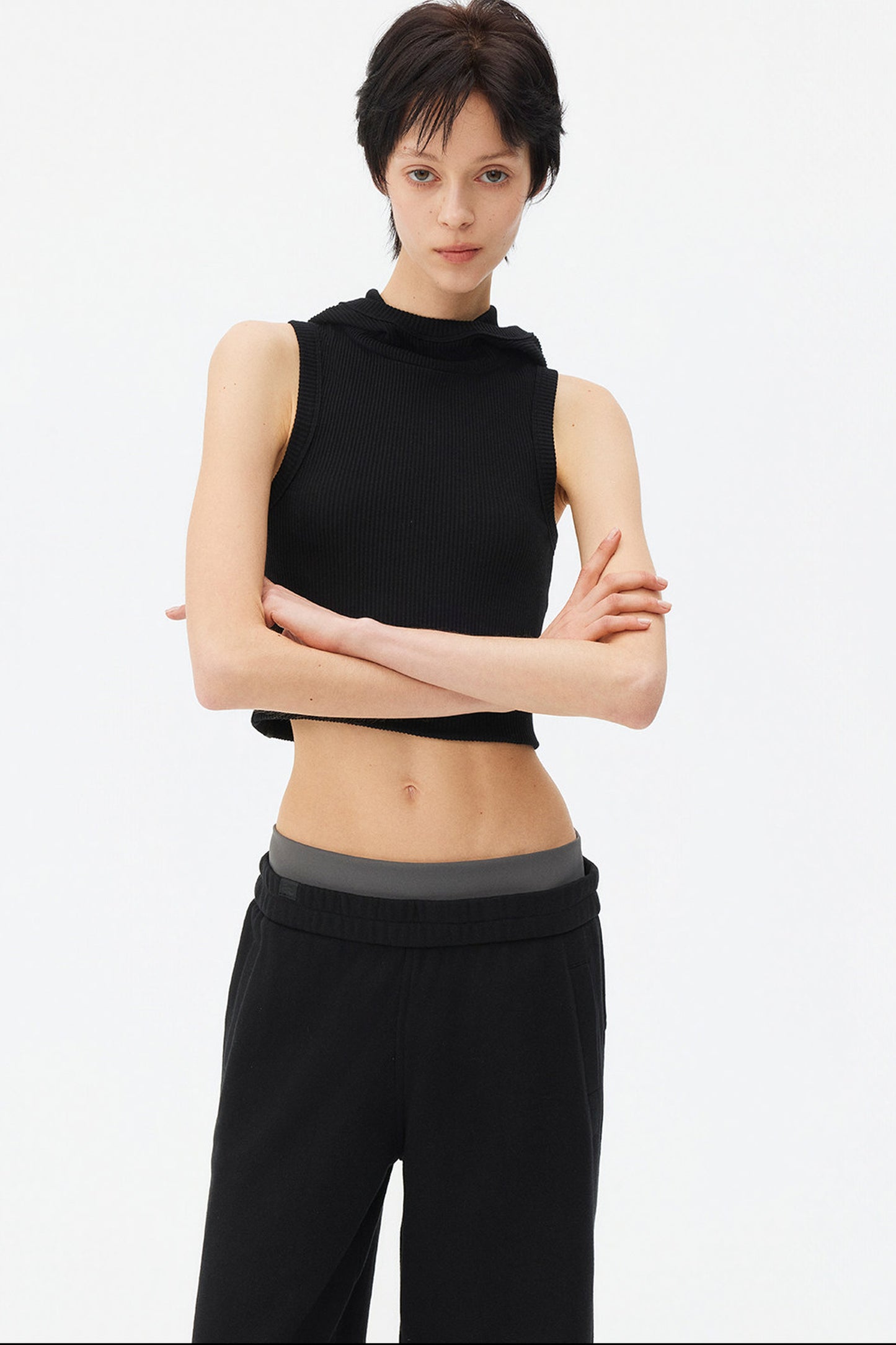 High-Neck Hooded Vest