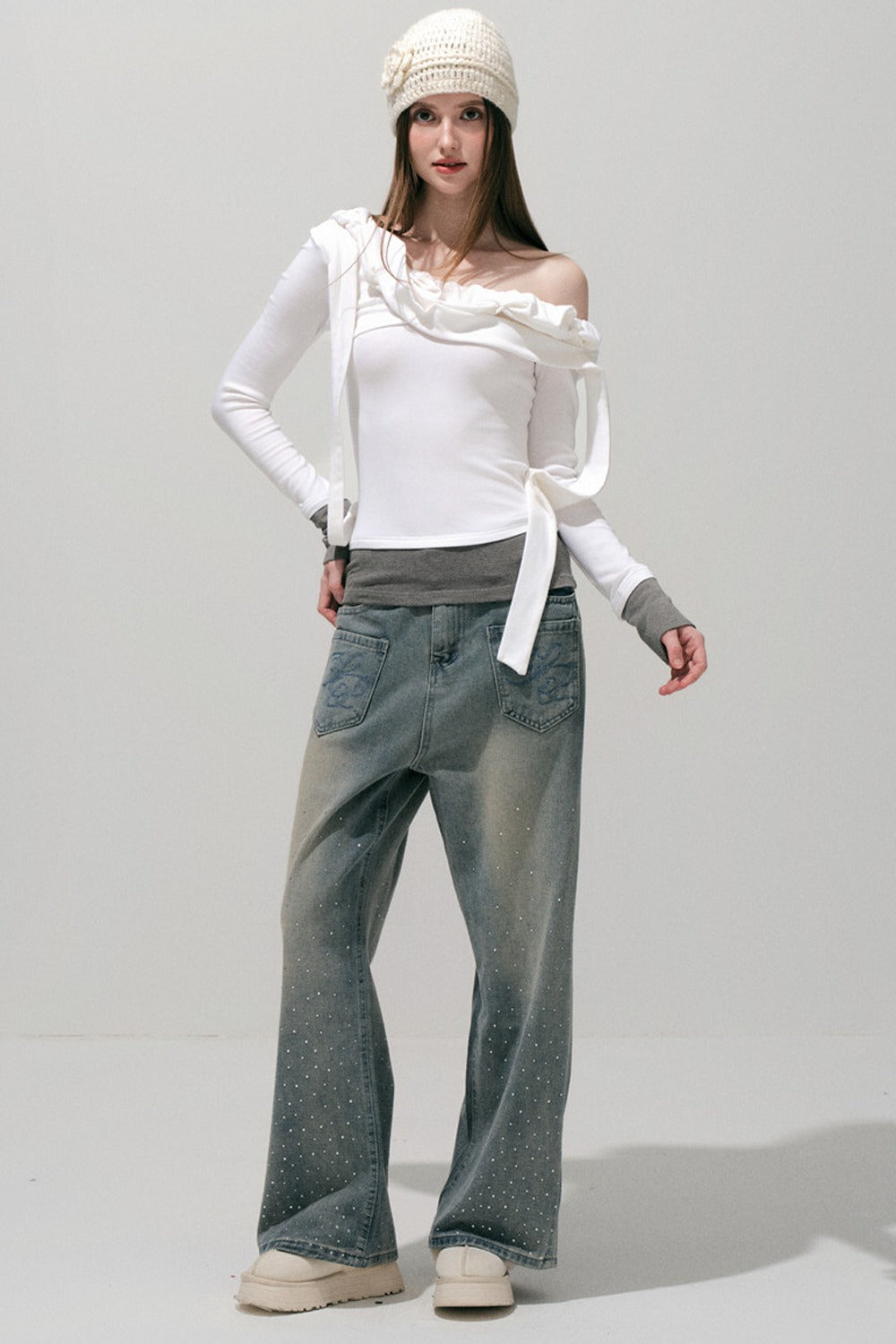 Rhinestone Wide-Leg Jeans