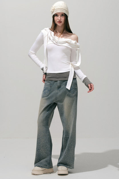 Rhinestone Wide-Leg Jeans