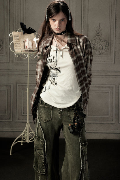 Coffee-Colored Plaid Shirt