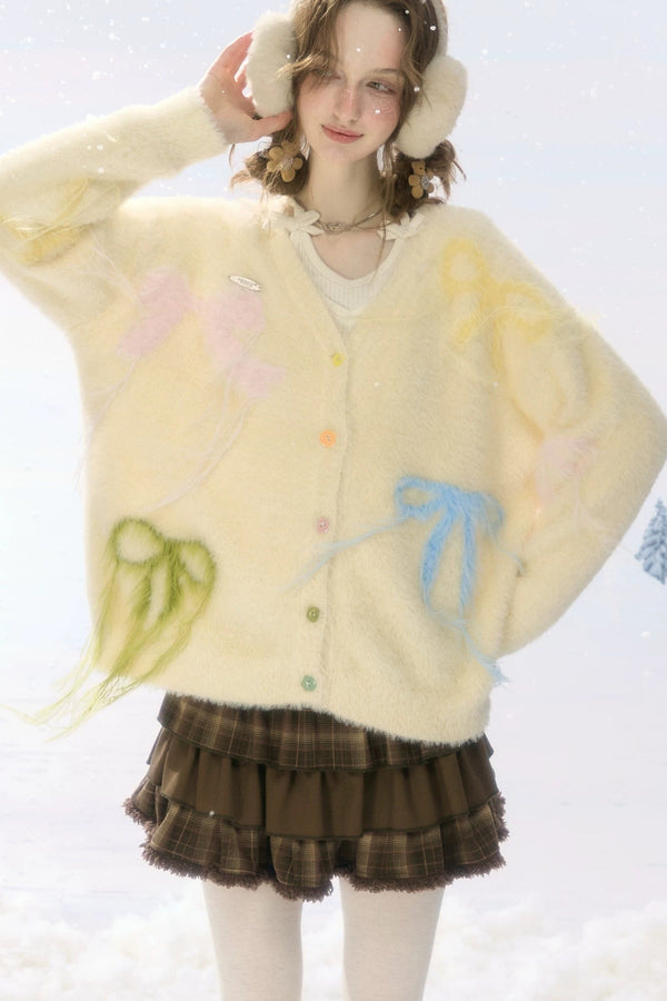 Thick Soft Knit Bow Cardigan