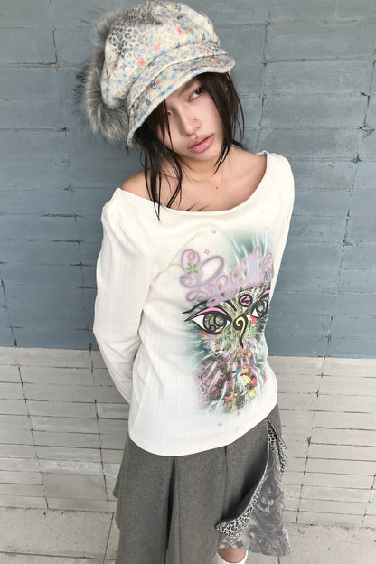 Reversible Swing Collar Long-Sleeve Printed T-Shirt