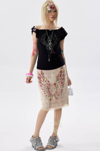 Plaid Organza Cut-Out Skirt