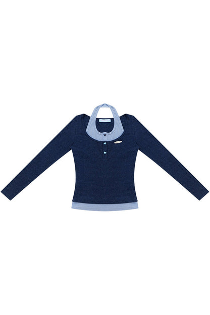 Layered-Look Long Sleeve Knit Top