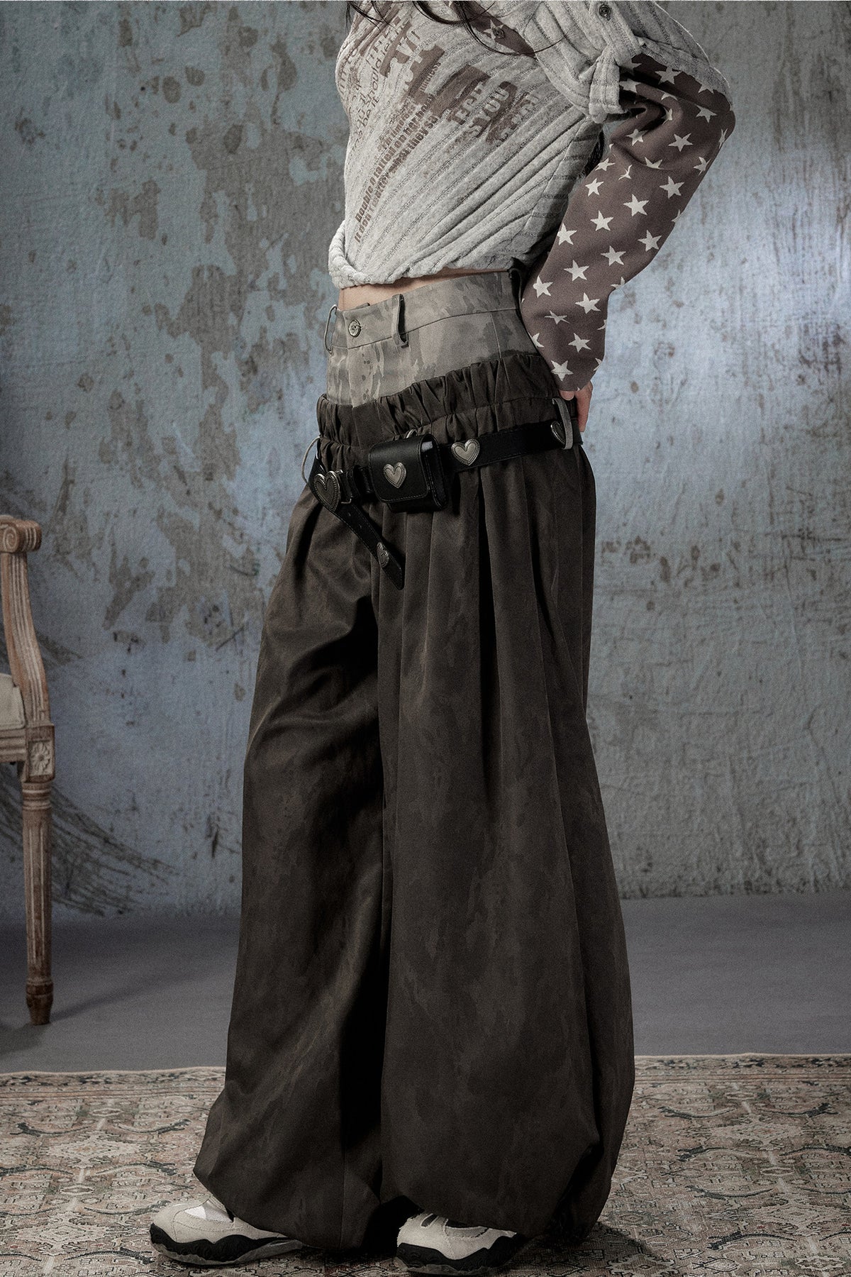 Double-Waist Belted Pants
