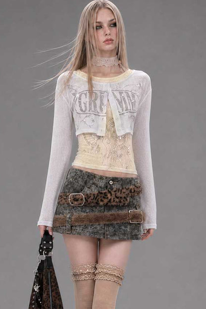 Silver Letter Print Long-Sleeve T-Shirt Set-Up