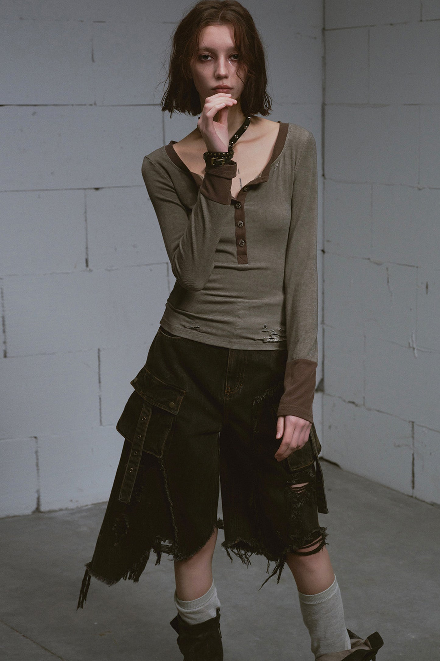 Mud-Dyed Patchwork Denim Pants