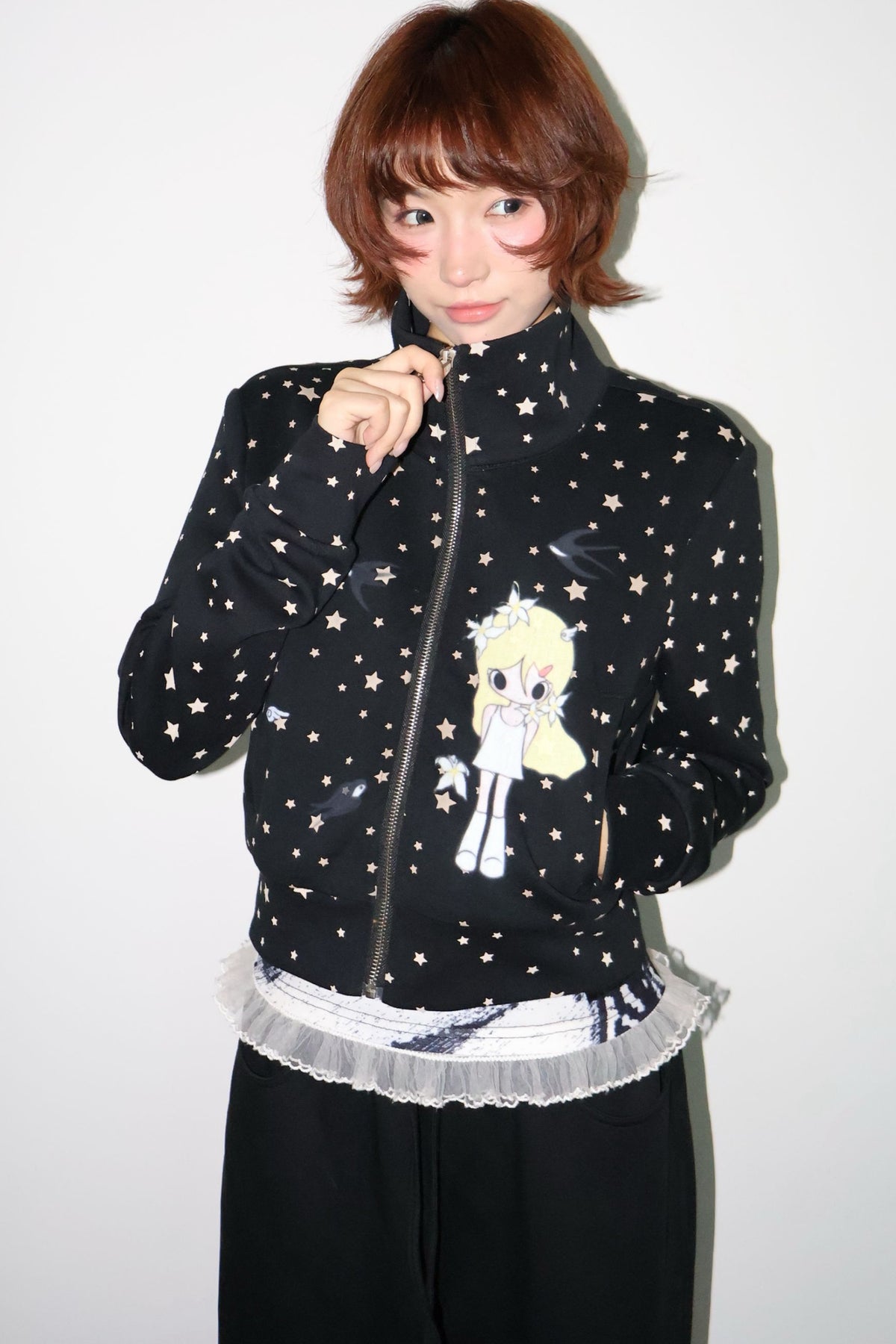 Original Illustration Short Sweatshirt Jacket