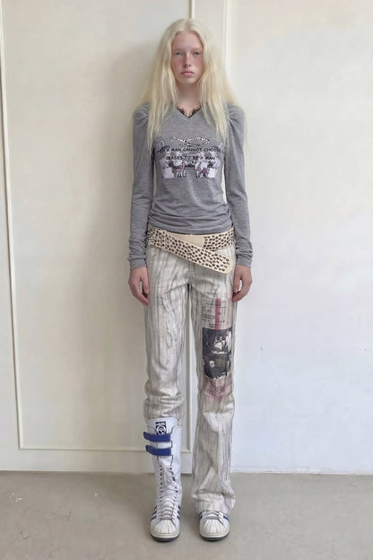 White Low-Waisted Micro-Flared Jeans