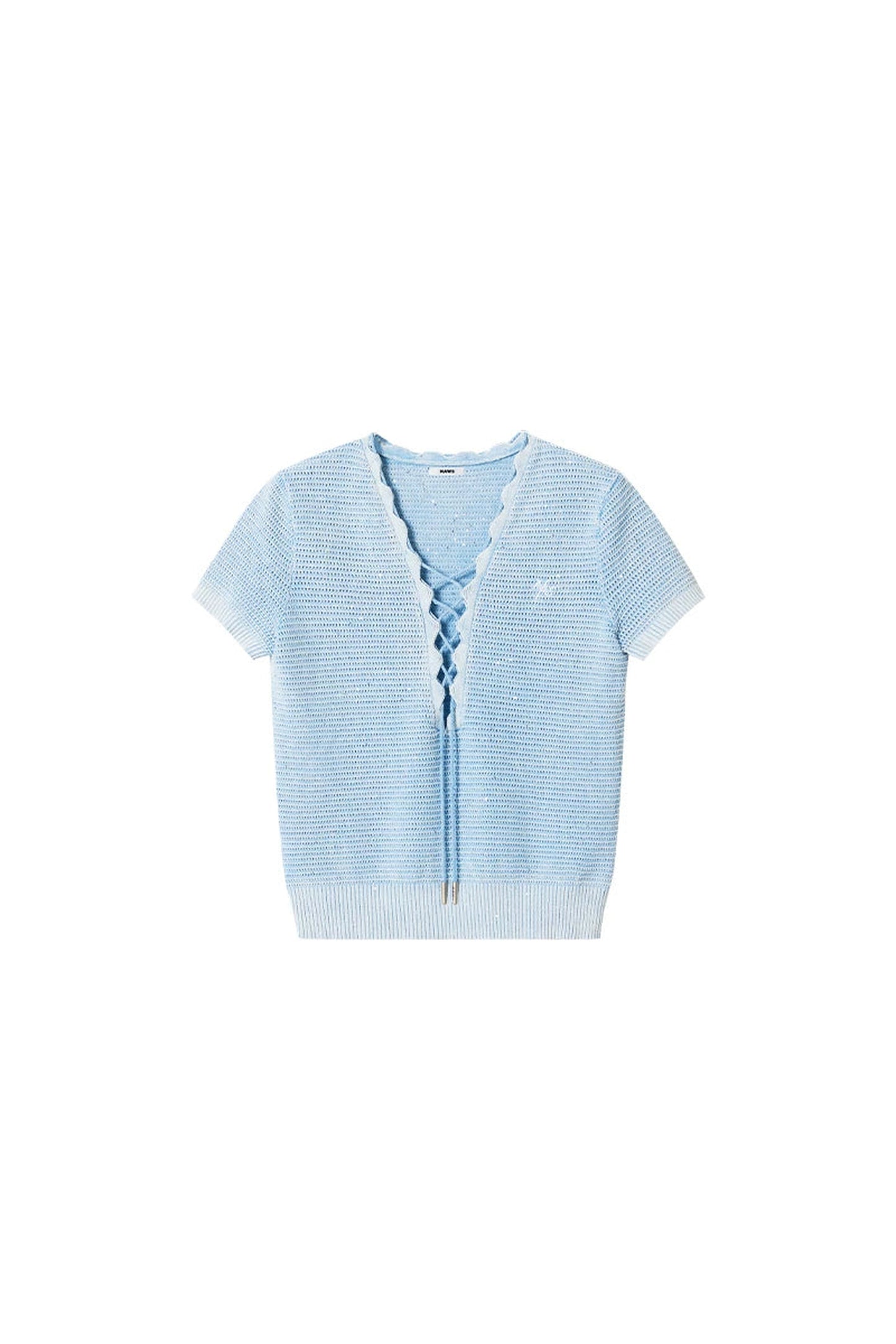 Vintage Openwork Knit V-Neck Tie-Up T-Shirt