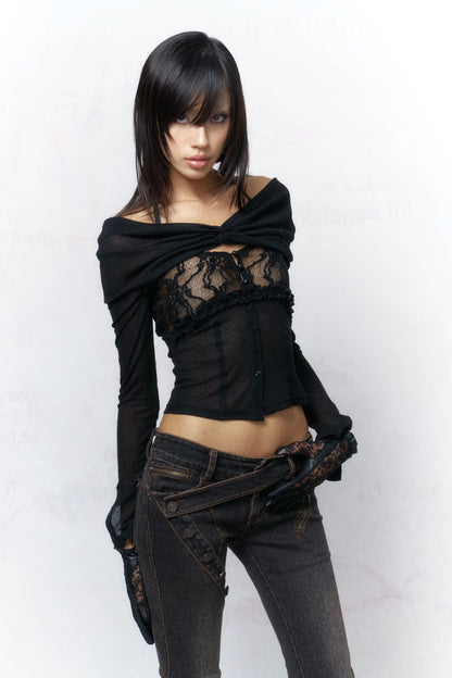 Knotted Lace Knit Top