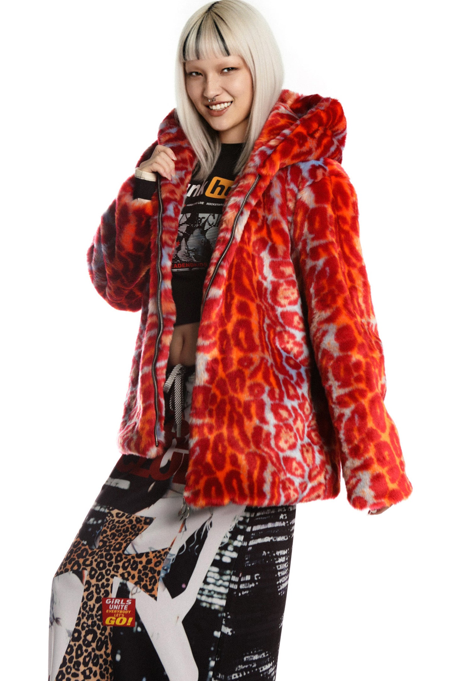 Leopard Print Fur Hooded Jacket