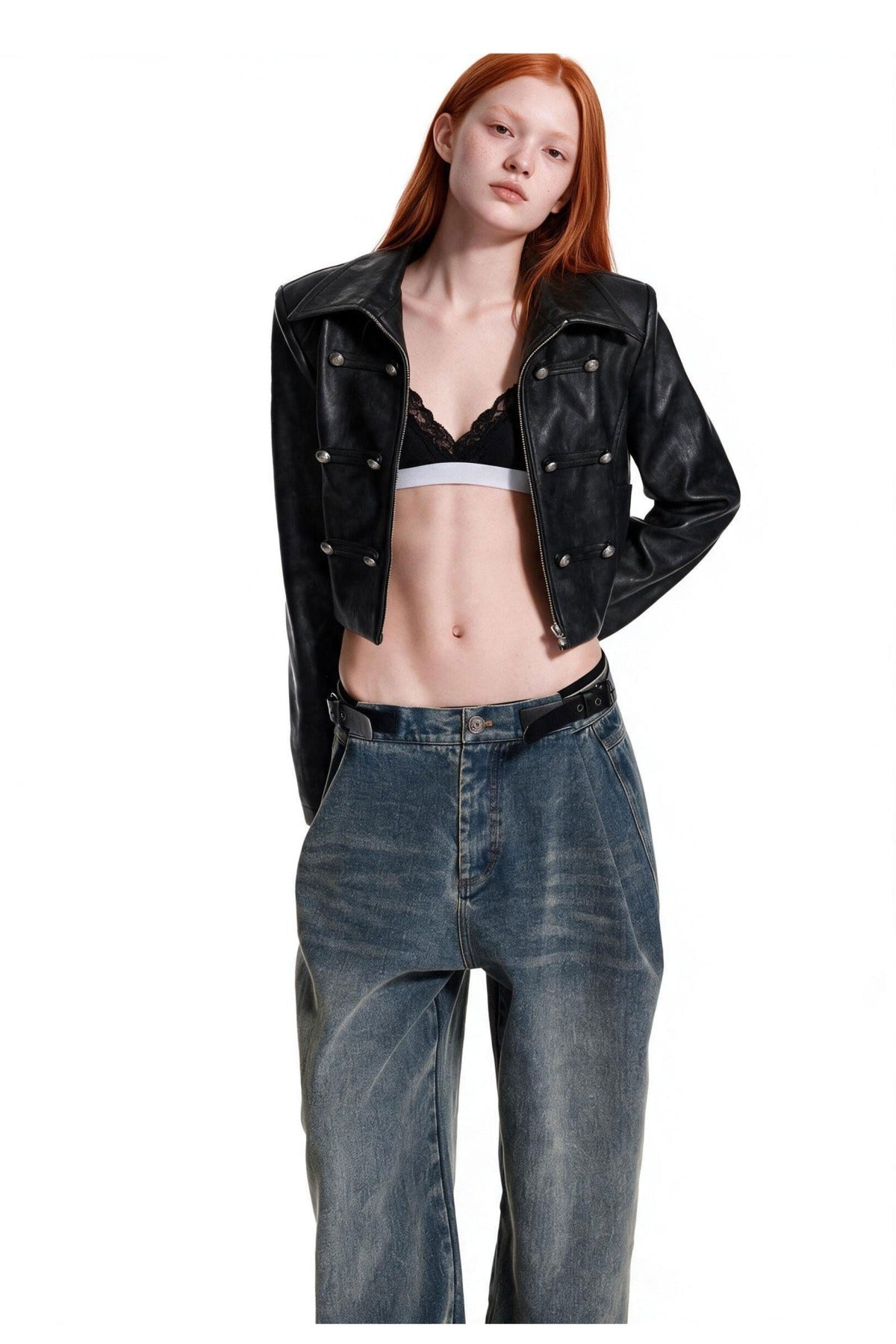 Punk Color-Washed Leather Jacket