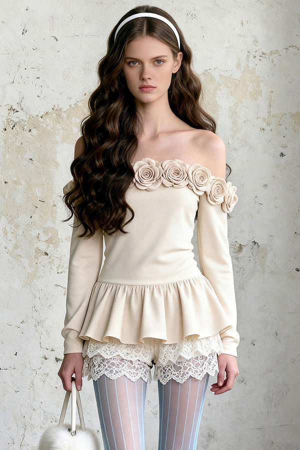 Off-Shoulder Floral Knit Top