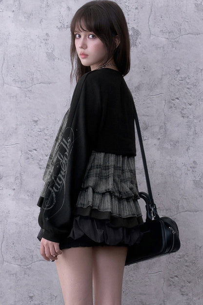 Dark Print Knitted Lantern Sleeve Cover-Up