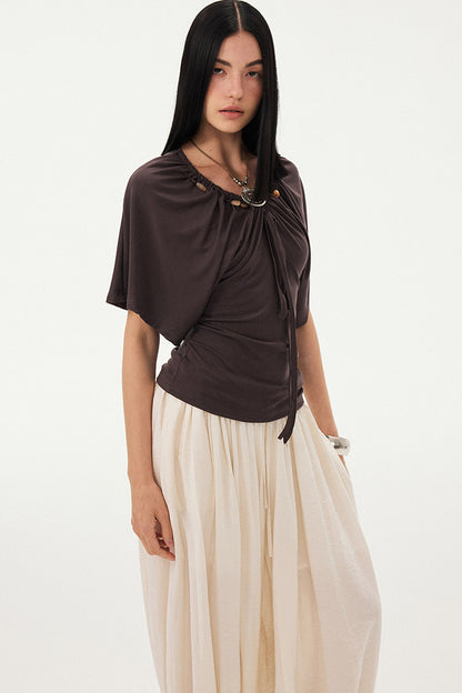 Beaded V Neck Batwing Blouse