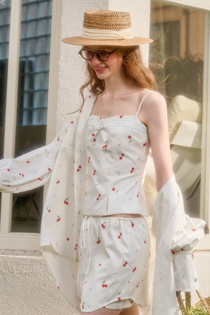 Cherry Print Shirt Top and Skirt Set-Up