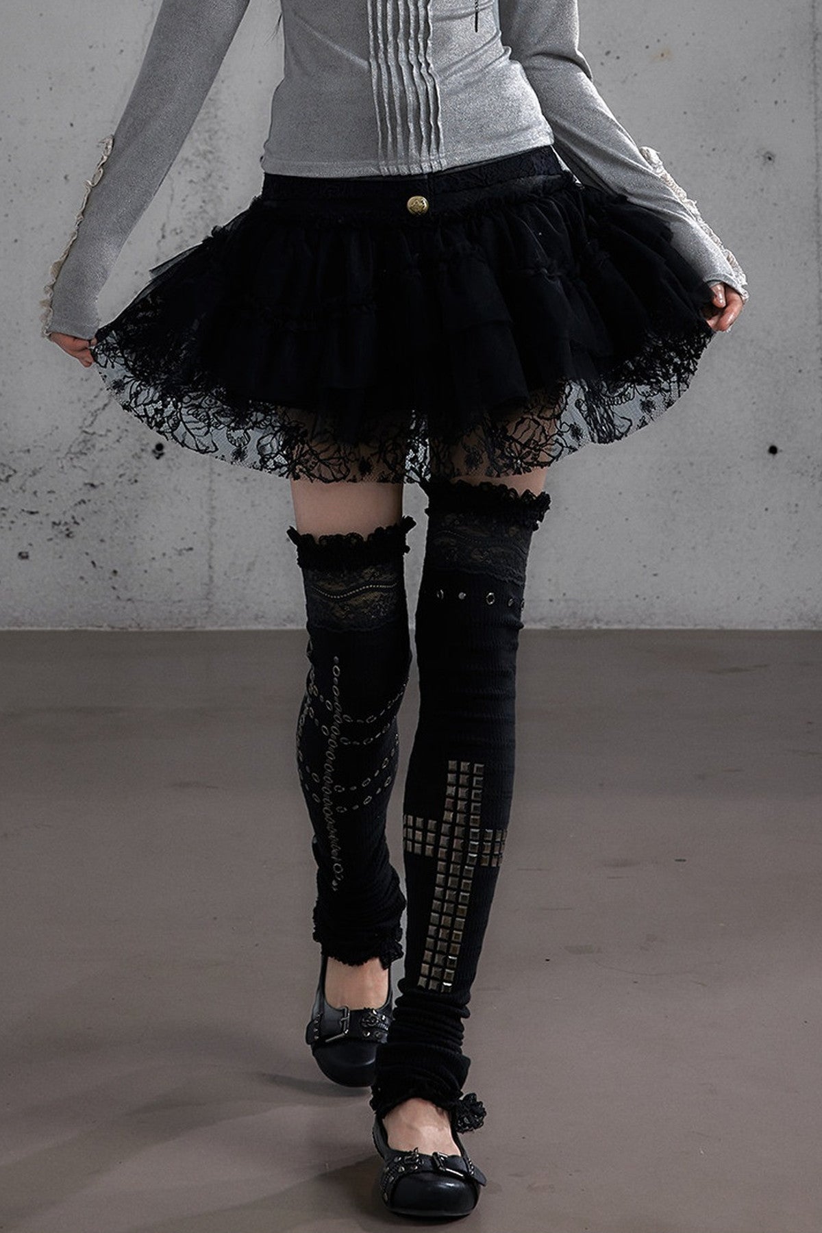 Lace Patchwork Pleated Multi-Layered Puffy Skirt