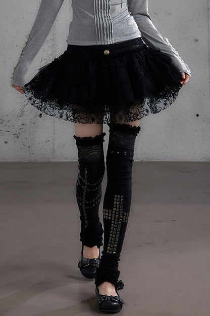 Lace Patchwork Pleated Multi-Layered Puffy Skirt