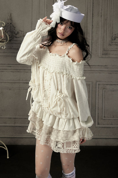 Beige Lace Off-Shoulder Dress
