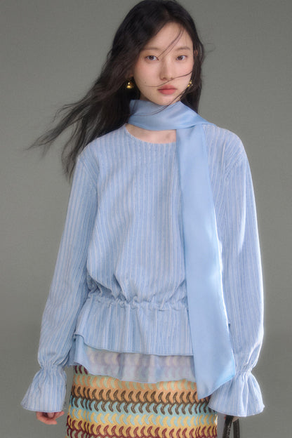 Moonlight Waterfall Long-Sleeve Ribbon Top and Skirt Set-Up