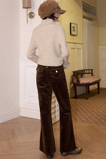 Brown Corduroy Micro-Flared Pants