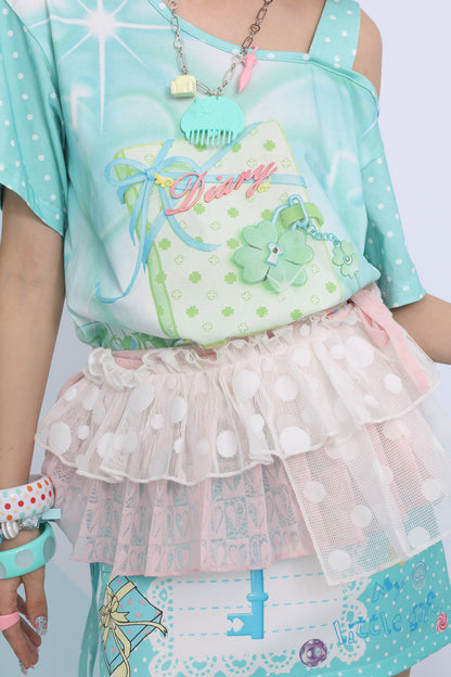 Pink Blue Patchwork Sheer Cardigan Top Set-Up