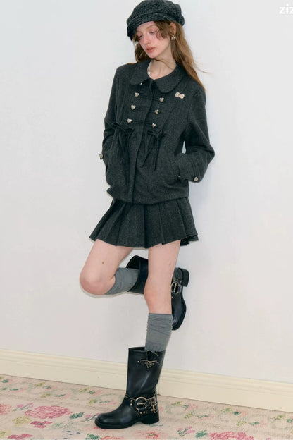 Doll Collar Bow Wool Coat