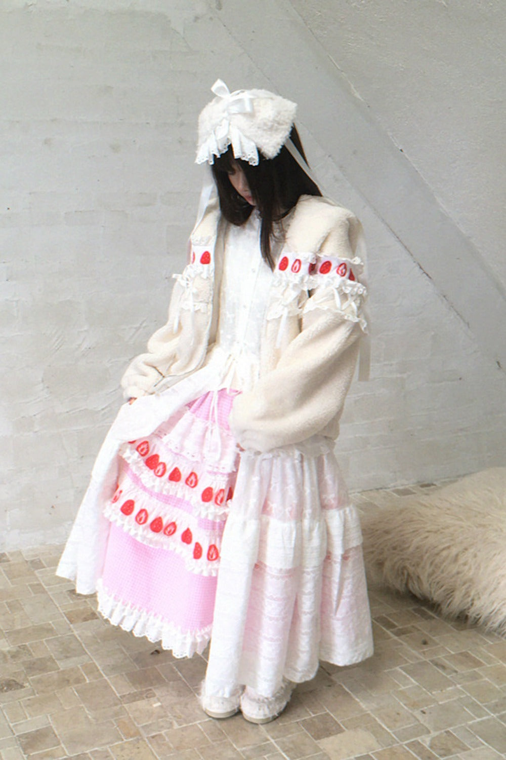 Strawberry Print Lace Tiered Skirt