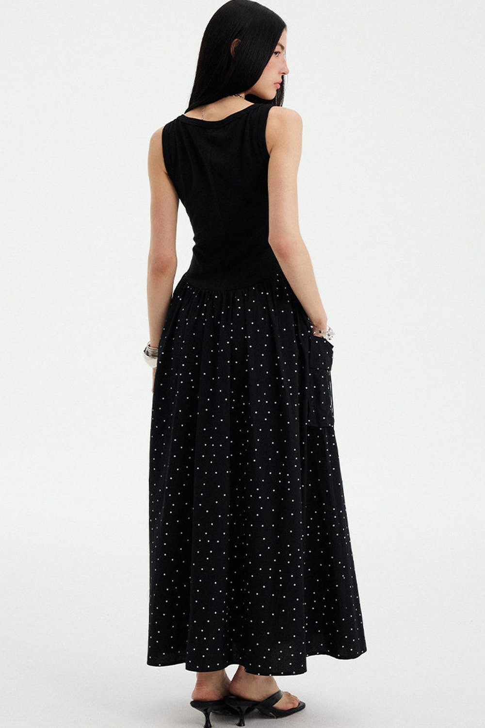 Sleeveless Polka Dot A-Line Maxi Dress