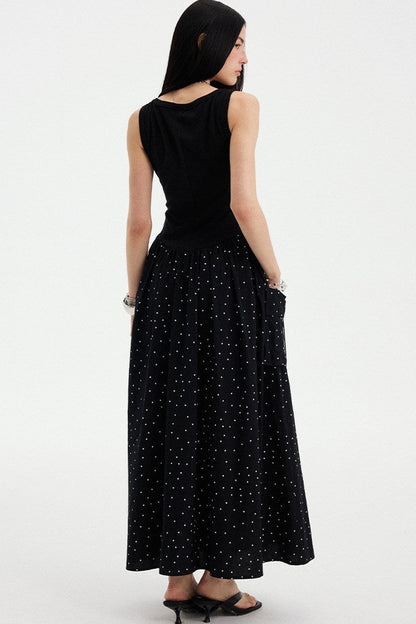 Sleeveless Polka Dot A-Line Maxi Dress
