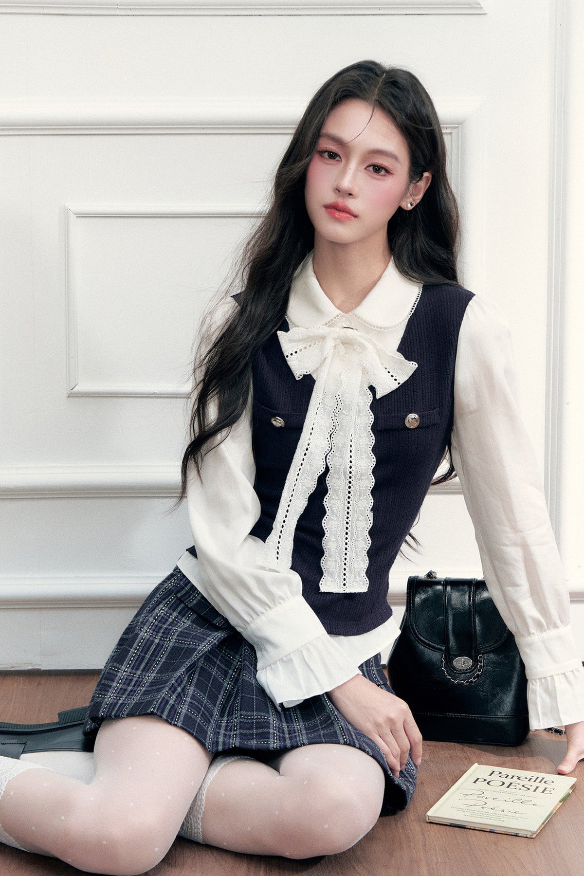Lace Layered-Look Blouse and Skirt Set-Up
